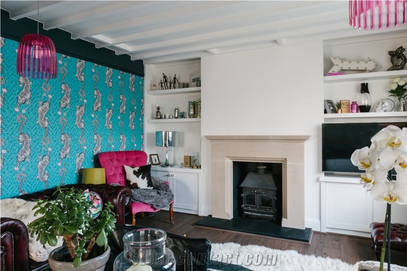 Bespoke Design and Handmade New Cream Limestone Fireplace