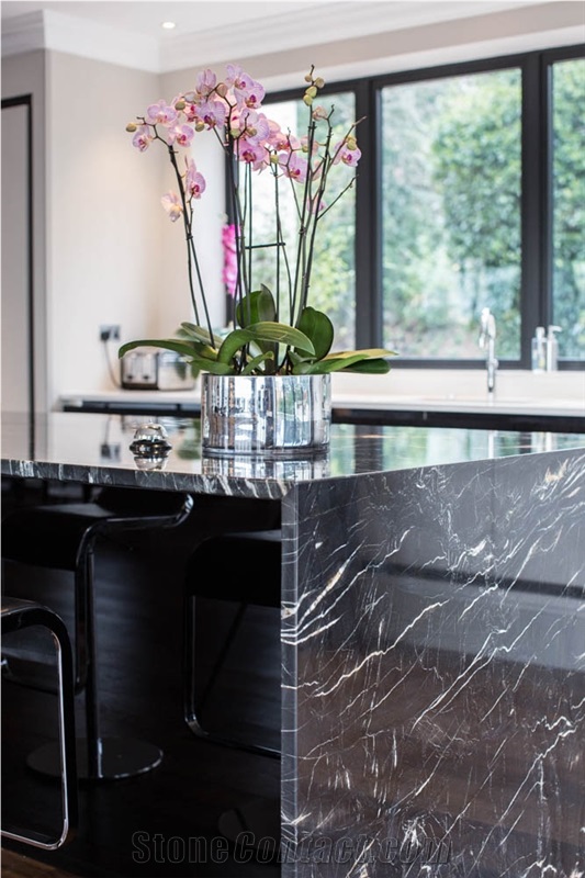 Polished Titanium Granite Island with a Downstand