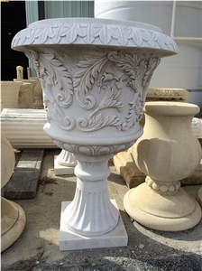 White Marble Carved Flower Pot