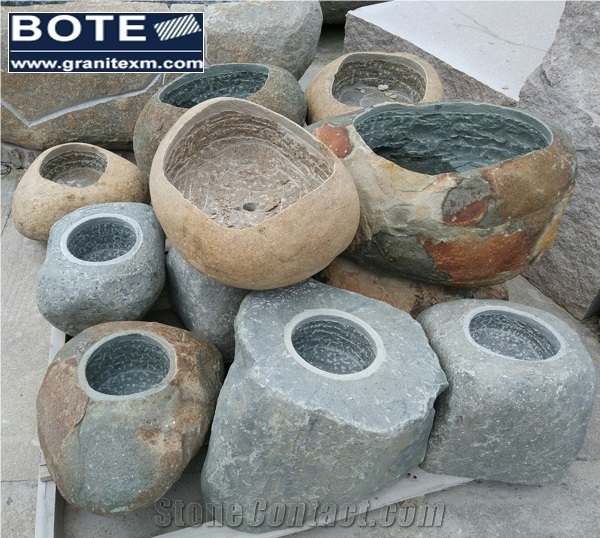 Natural Stone Cobblestone River Stone Flower Pot Landscaping Planter
