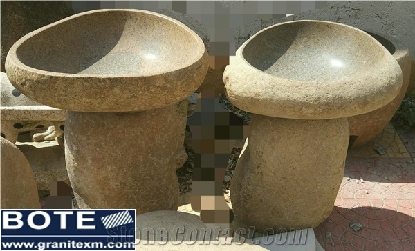 Natural Stone Pedestal Basin/Sink Cobblstone Design