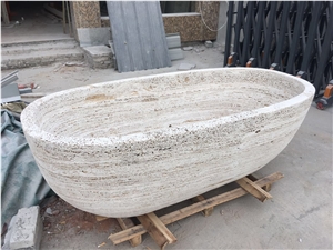 White Travertine Free Standing Bathtub