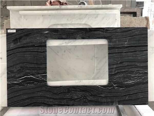 Black Ancient Wood Grain Vein Marble Bathroom Vanity Tops,Bath Tops