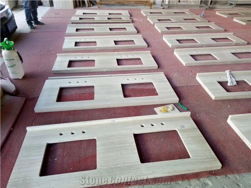 Custom Bathroom Vanity Tops,White Wooden Marble Bathroom Countertops