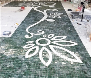 Mixed Green&White Marble Inlay Medallion for Floor