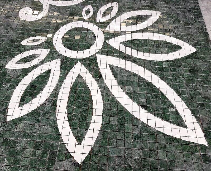 Mixed Green&White Marble Inlay Medallion for Floor