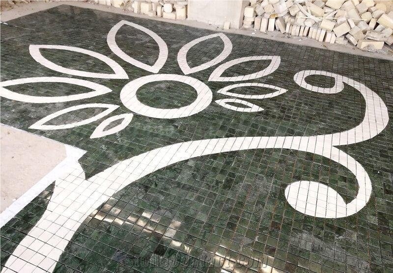 Mixed Green&White Marble Inlay Medallion for Floor