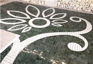 Mixed Green&White Marble Inlay Medallion for Floor
