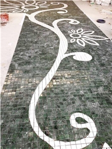 Mixed Green&White Marble Inlay Medallion for Floor