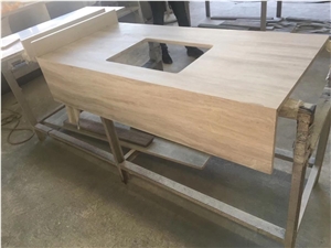 Silver Grey Travertine Custom Bathroom Vanity Tops