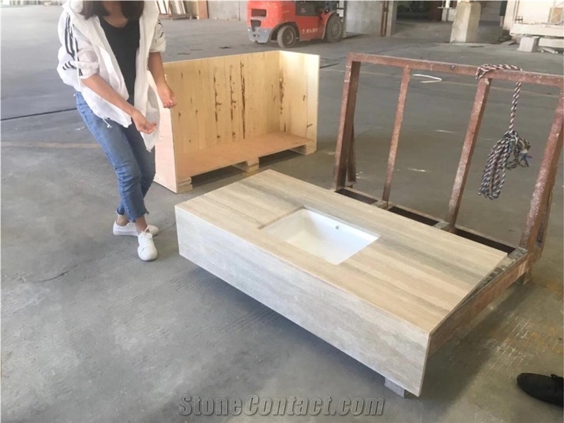 Silver Grey Travertine Custom Bathroom Vanity Tops