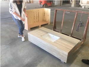 Silver Grey Travertine Custom Bathroom Vanity Tops