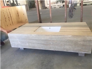 Silver Grey Travertino Custom Bath Tops with Sink