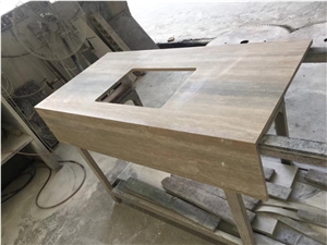 Silver Grey Travertino Custom Bath Tops with Sink