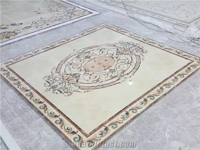 Square Lobby Flooring Marble Medallion Inlay