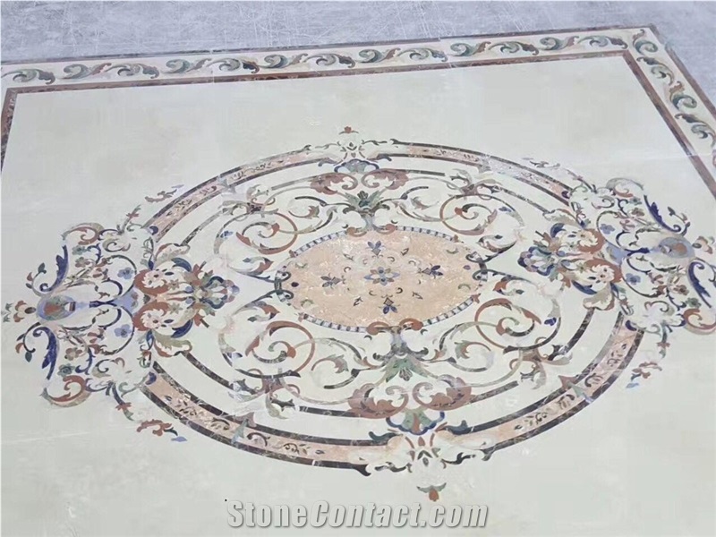 Square Lobby Flooring Marble Medallion Inlay
