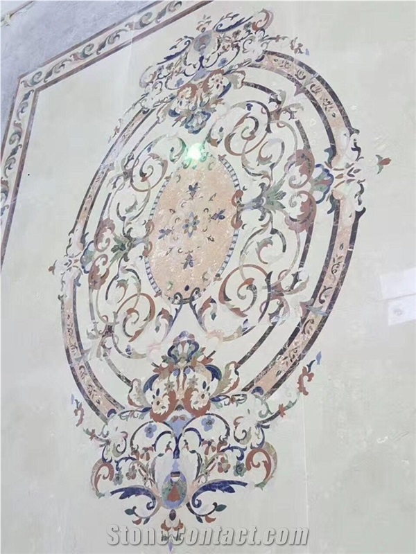Square Lobby Flooring Marble Medallion Inlay