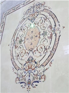 Square Lobby Flooring Marble Medallion Inlay