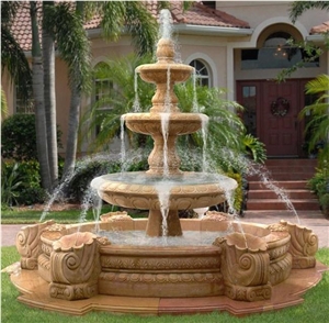 Three Tiers Yellow Limestone Larger Fountain for Garden