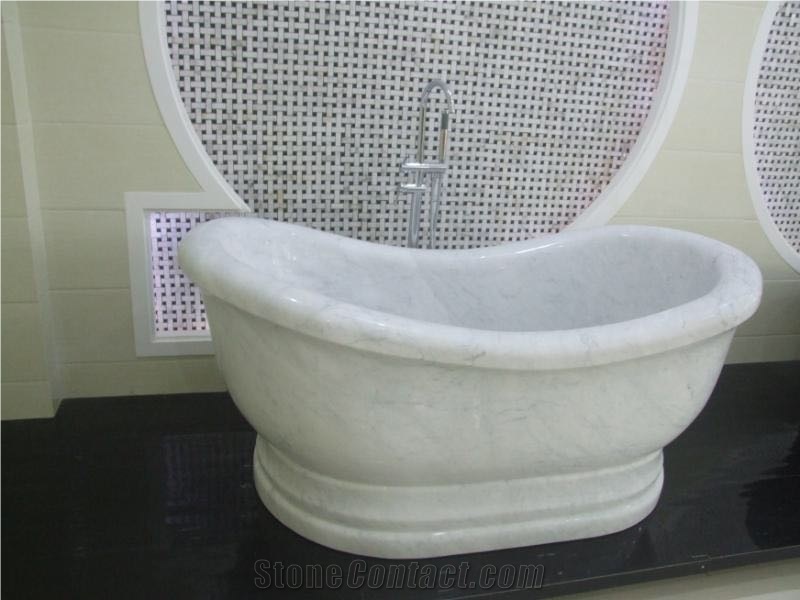 White Carrara Bath Tub Polished White Marble Tubs