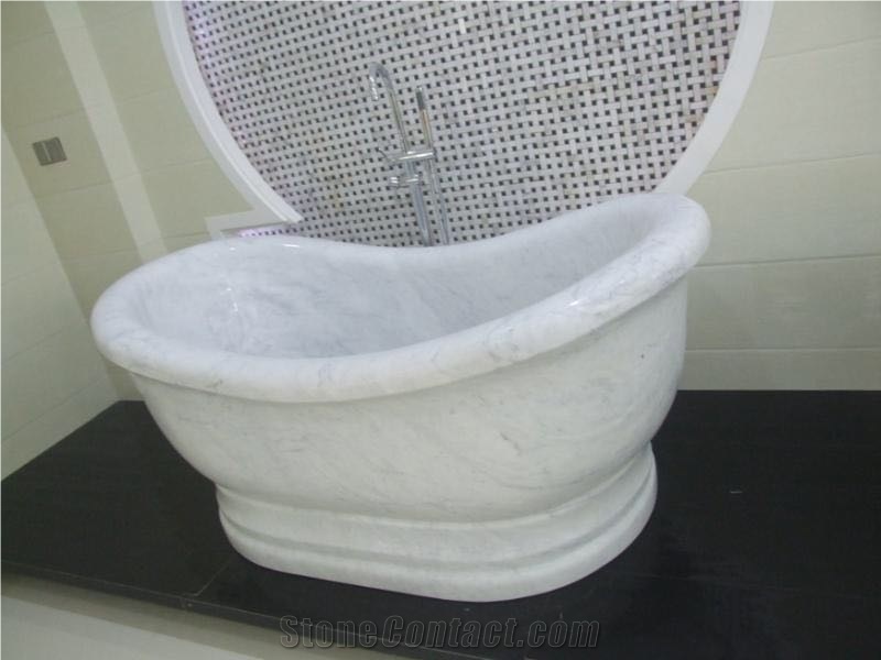 White Carrara Bath Tub Polished White Marble Tubs