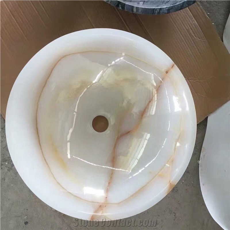 White Onyx Art Sinks,Onyx Basins,Round Stone Sink and Wash Bowls