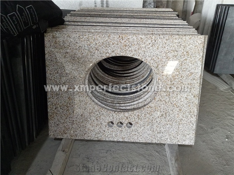 72"X22" Double Sink Yellow Granite Bathroom Vanity Top for Sale