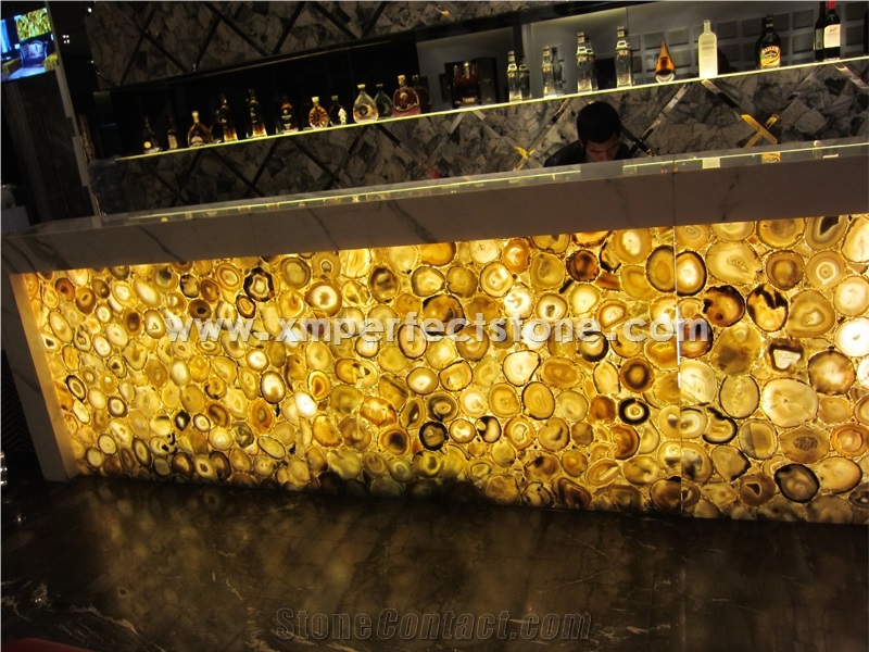 Gold Semiprecious Stone Slab Brown Agate Stone
