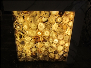 Gold Semiprecious Stone Slab Brown Agate Stone