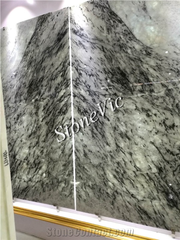Blue Ice Jade, Crystal Onyx, Book Matched,Translucent, Interior/Exterior
