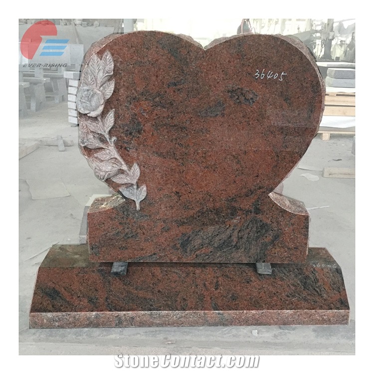 Aurora Red Seashell Pink Granite Single Heart Rose Flower Monument