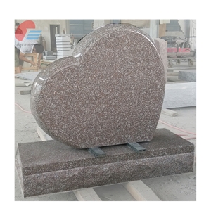 Aurora Red Seashell Pink Granite Single Heart Rose Flower Monument