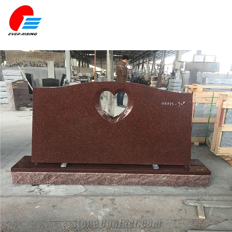 Aurora Red Seashell Pink Granite Single Heart Rose Flower Monument