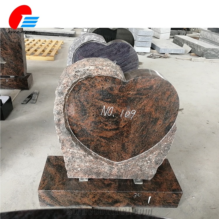 Aurora Red Seashell Pink Granite Single Heart Rose Flower Monument