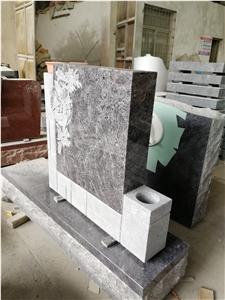 Bahama Blue Granite Monument with Hibiscus Carved and Brick Workout