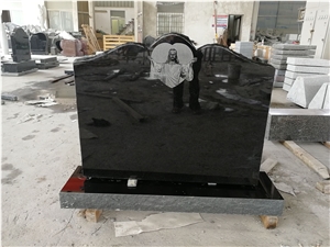 Black Granite Monument Shadow Engraved Jesus Headstone Western Style Black Granite Monument Shadow Engraved Jesus Headstone Western Style