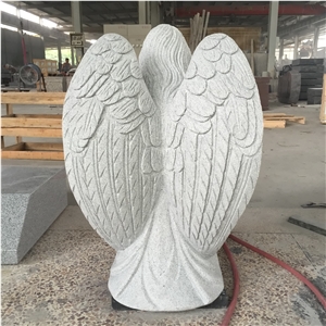 G633 Light Gray Cross Monument with Kneeling Angel Fully Carved