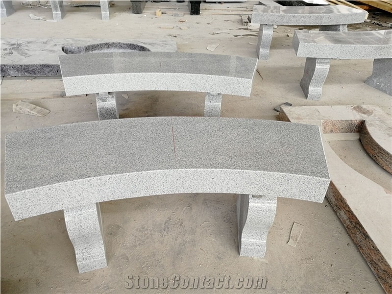 G633 Light Gray Granite Curved Bench with Harp Legs