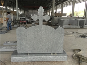 G633 Light Gray Granite Monument with Cross on Top