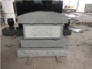 Gray Granite Cremation Relief Sculpted Flower Monument
