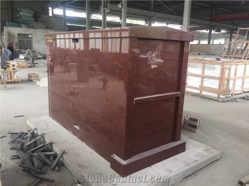 India Red Granite Double Crypts Mausoleum