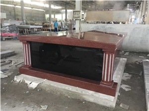 India Red Granite Double Crypts Mausoleum With Round Column
