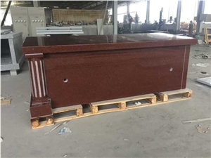 India Red Granite Double Crypts Mausoleum With Round Column