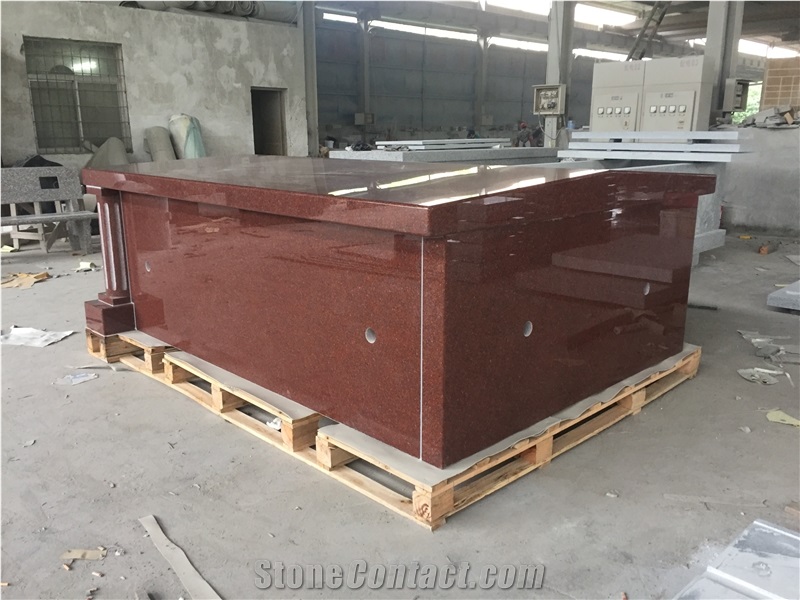 India Red Granite Double Crypts Mausoleum With Round Column