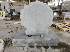 Light Gray G633 Seashell Scalloped Back and Concave Front Monument