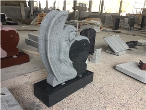 Regal Slate Dark China Gray Heart Monument with Angel Carved Fully