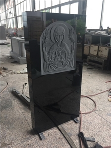 Shanxi a Black Granite Monument with Saint Carving on Front Shanxi a Black Granite Monument with Saint Carving on Front