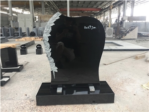 Shanxi Black Grante Headstone with Rose Carving Shanxi Black Grante Headstone with Rose Carving
