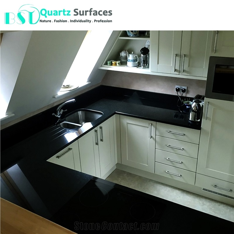 Absolute Black Crystal Artificial Quartz Stone 12mm