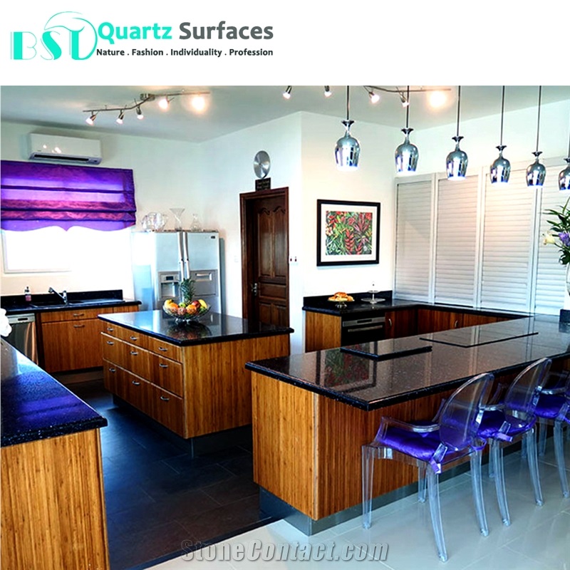 Crystal Quartz Stone Kitchen Countertops with Purple Metal